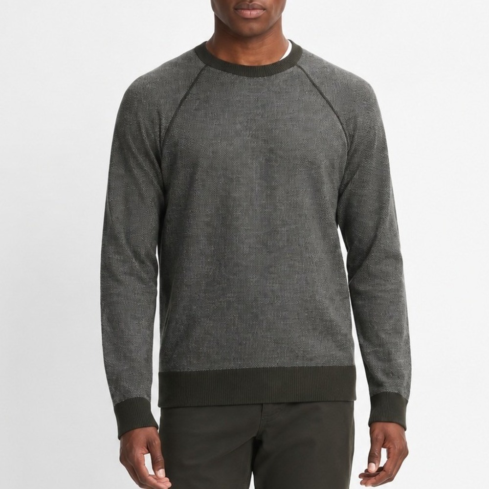 Vince Olive Green Birdseye Raglan Sweater Crewneck Wool Cashmere Size XL